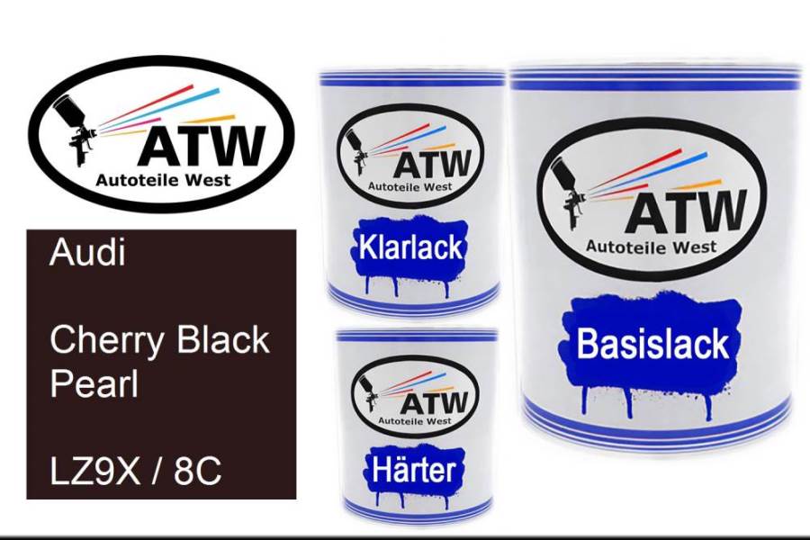 Audi, Cherry Black Pearl, LZ9X / 8C: 1L Lackdose + 1L Klarlack + 500ml Härter - Set, von ATW Autoteile West.